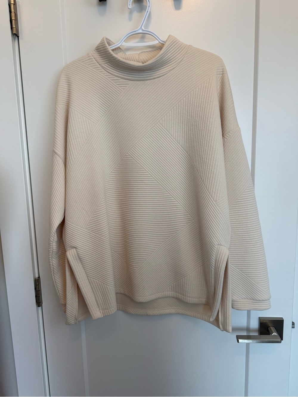 Tribal Cream Textured Mock Neck Women's Sweater